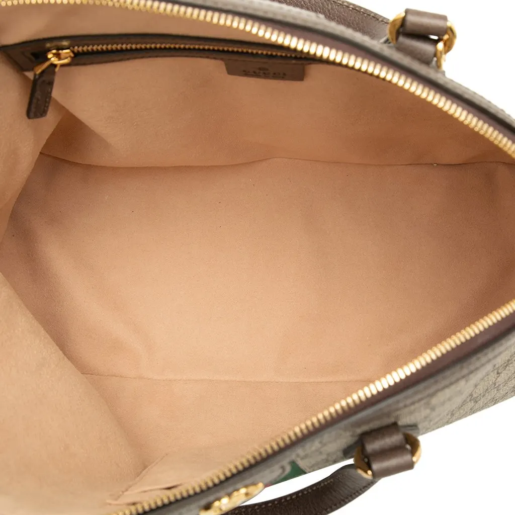 Gucci Medium GG Supreme Ophidia Web Satchel Beige Canvas Very good - Model View