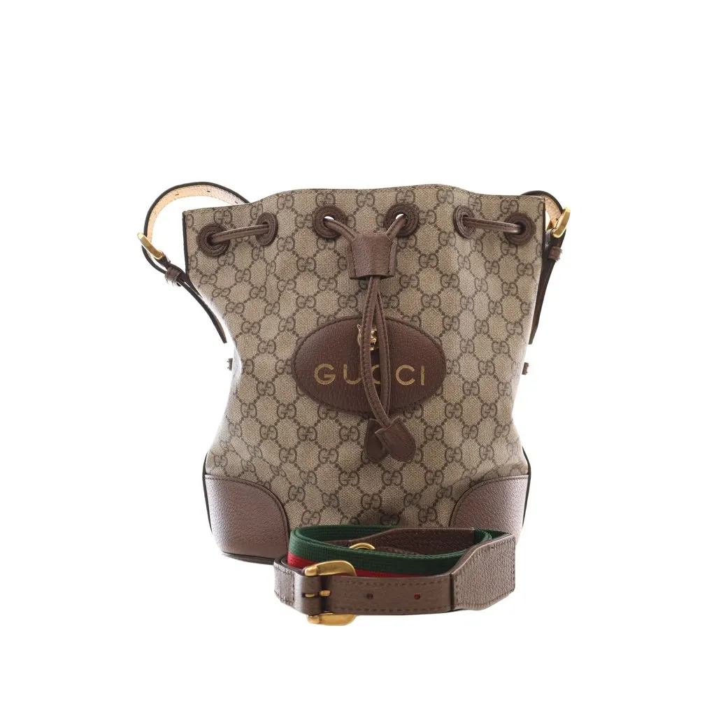 Gucci GG Supreme Neo Vintage Drawstring Bucket Bag Beige Canvas Very good - Front View