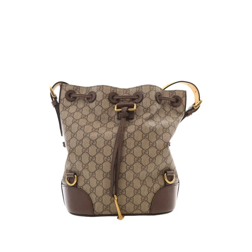 Gucci GG Supreme Neo Vintage Drawstring Bucket Bag Beige Canvas Very good - Back View