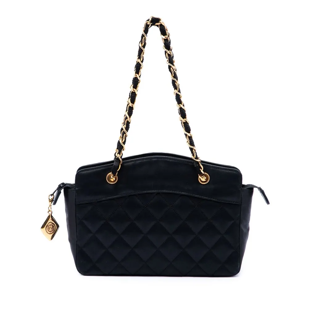 Chanel CC Quilted Satin Zip Handbag Black Satin Very good - Front View