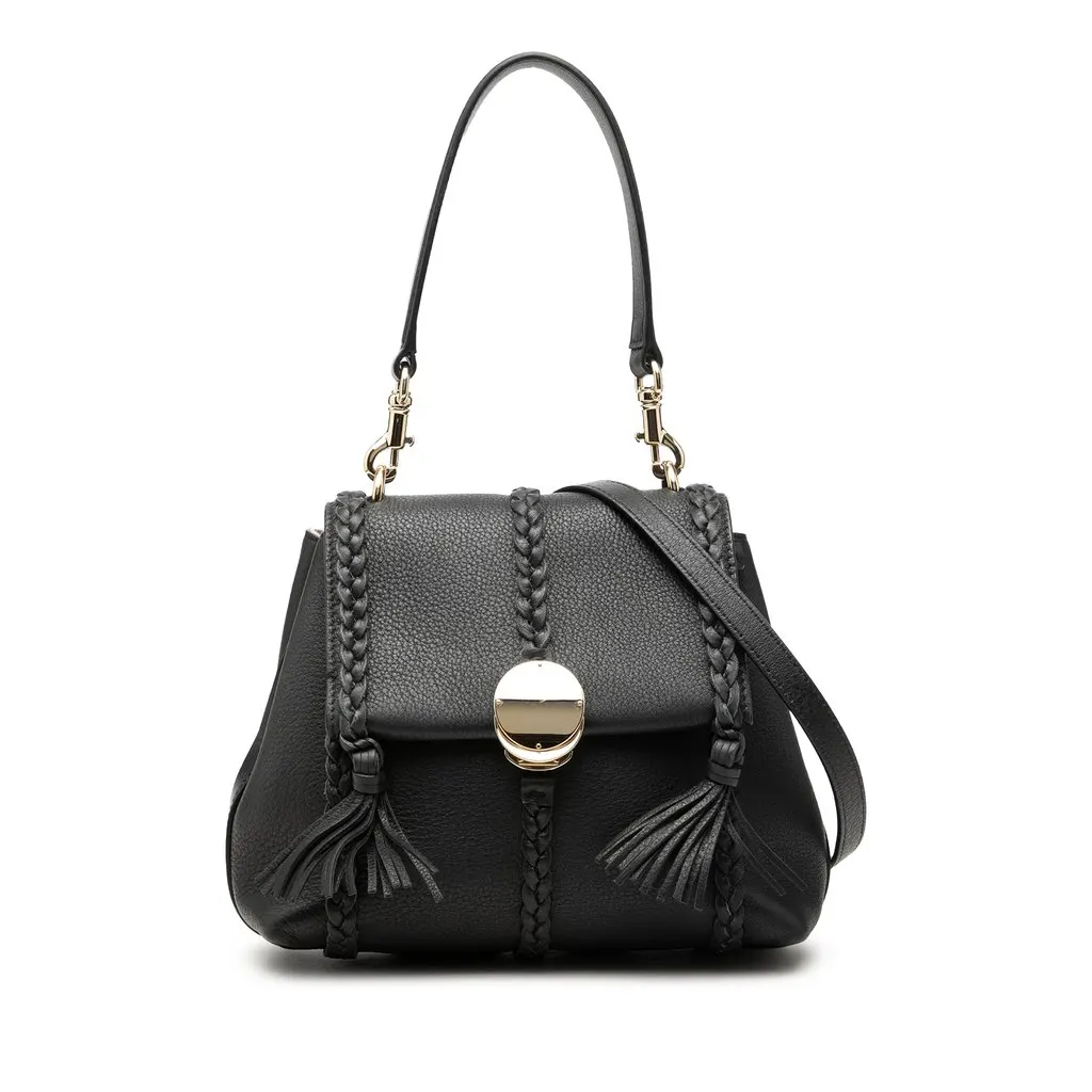 Chloé Small Grained Calfskin Penelope Soft Satchel Black Leather Very good - Front View