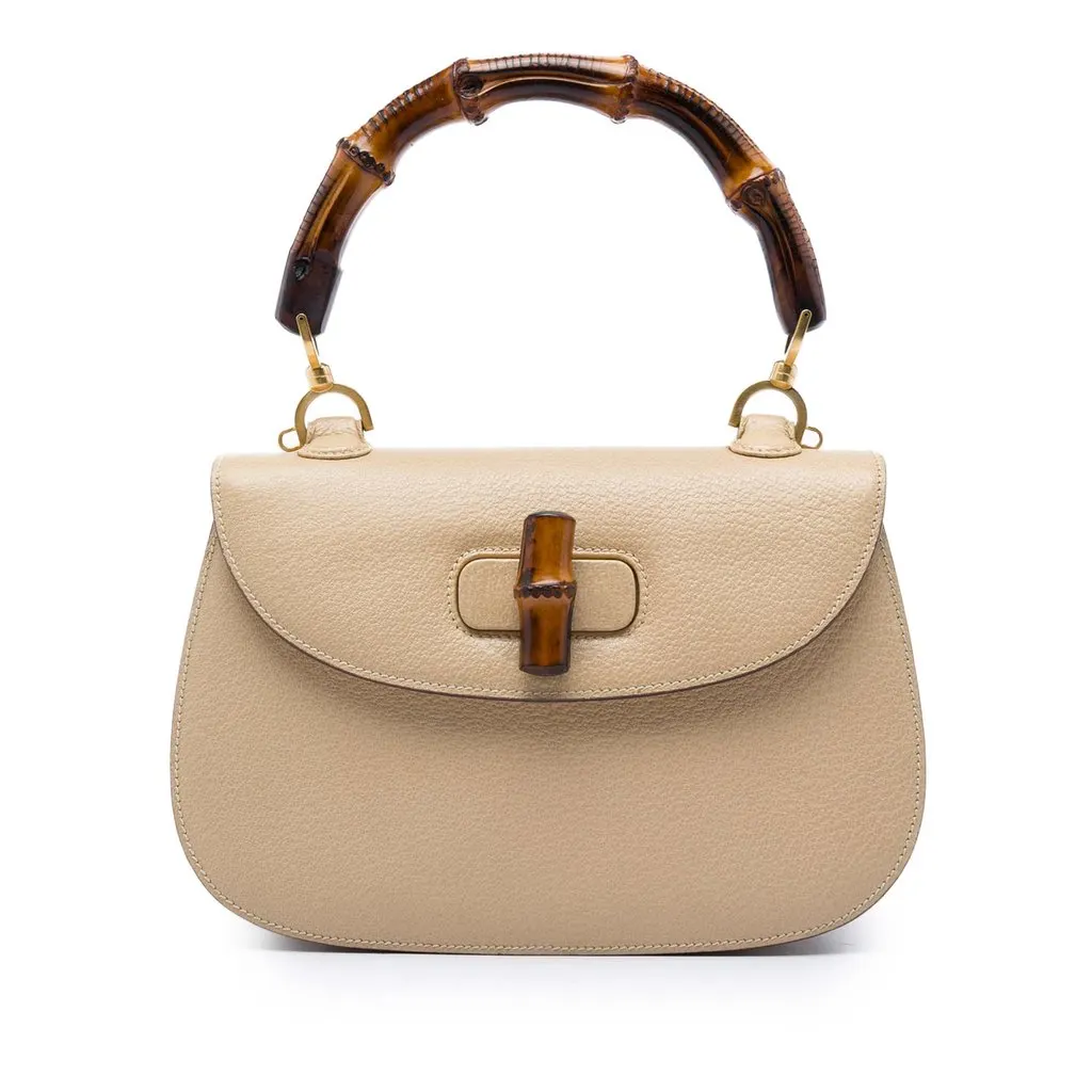 Gucci Grained Calfskin Bamboo Night Beige Leather Very good - Front View