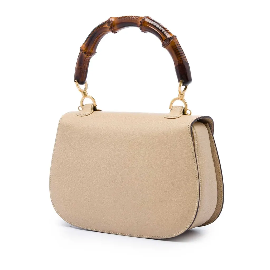 Gucci Grained Calfskin Bamboo Night Beige Leather Very good - Back View
