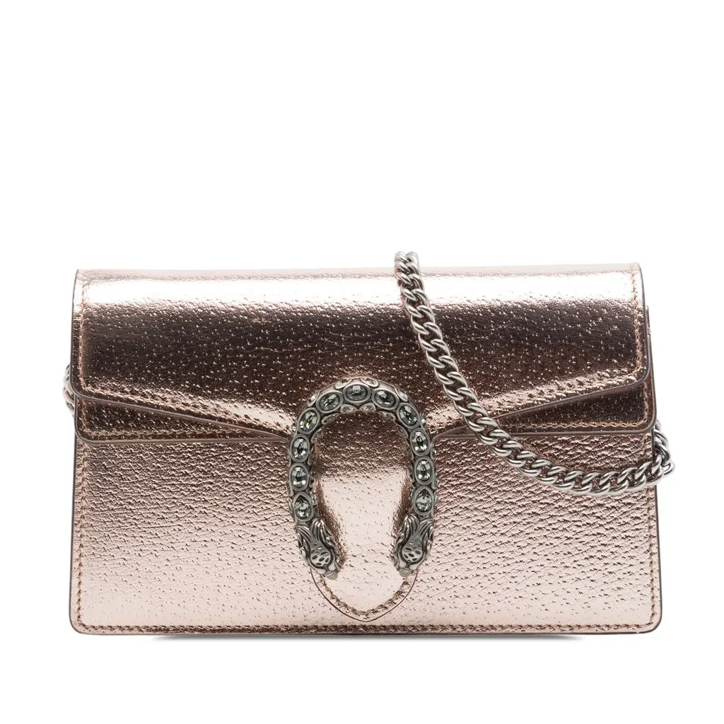 Gucci Mini Metallic Calfskin Dionysus Crossbody Pink Leather Very good - Front View