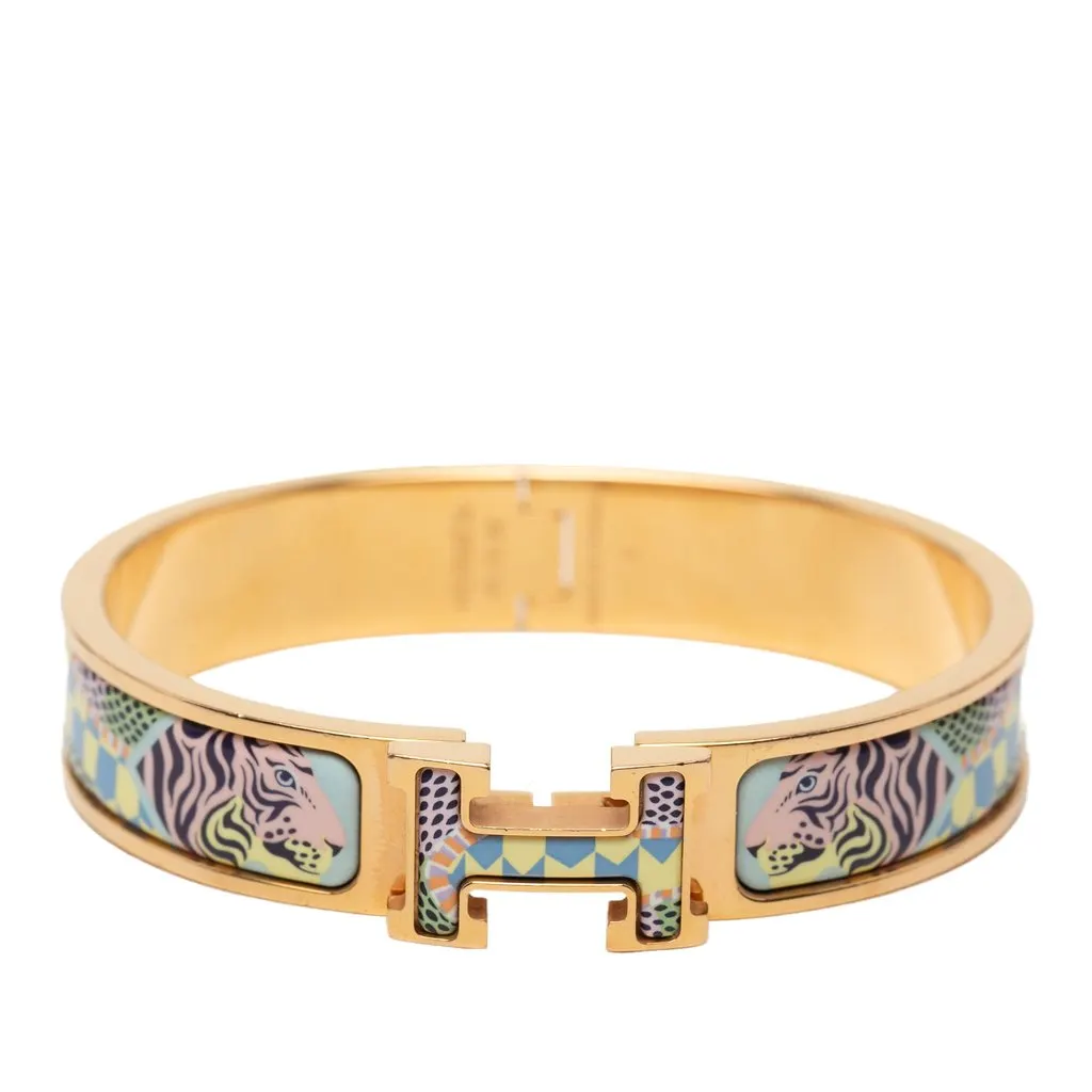 Hermès Narrow Enamel Lanternes Ballons et Cocardes Clic H Bracelet PM Blue Very good - Front View