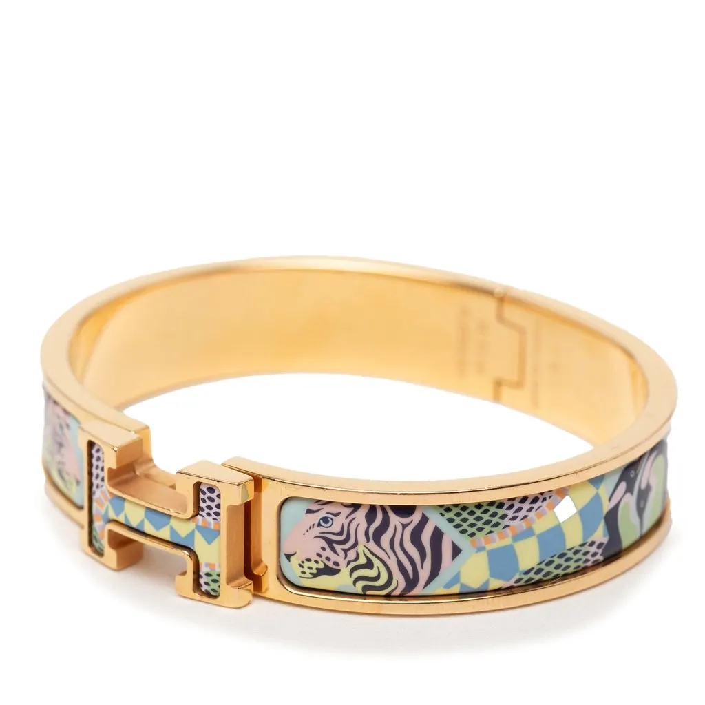Hermès Narrow Enamel Lanternes Ballons et Cocardes Clic H Bracelet PM Blue Very good - Back View