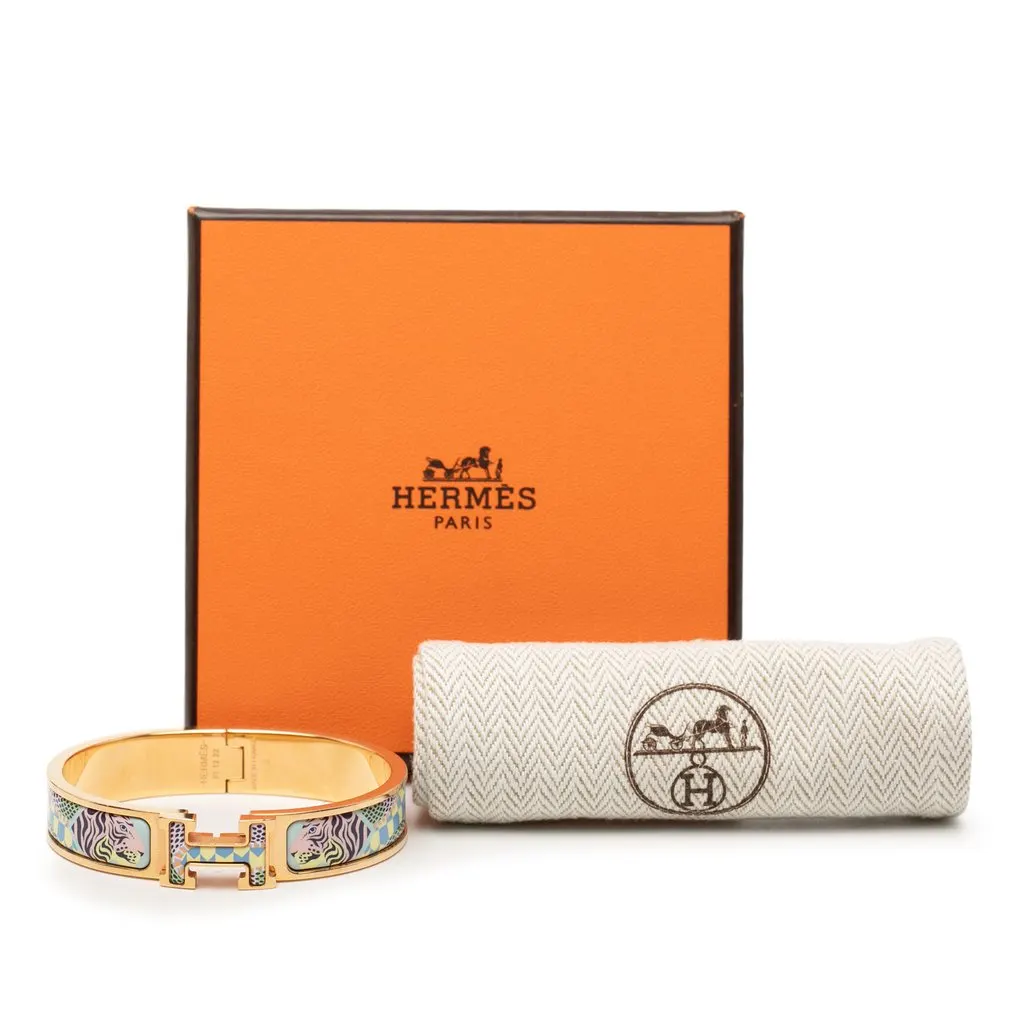 Hermès Narrow Enamel Lanternes Ballons et Cocardes Clic H Bracelet PM Blue Very good - Box View