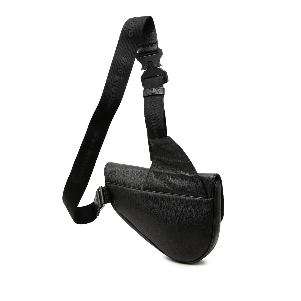 Dior Shawn Stussy Grained Calfskin Saddle Bag Black Leather Very good - Back View