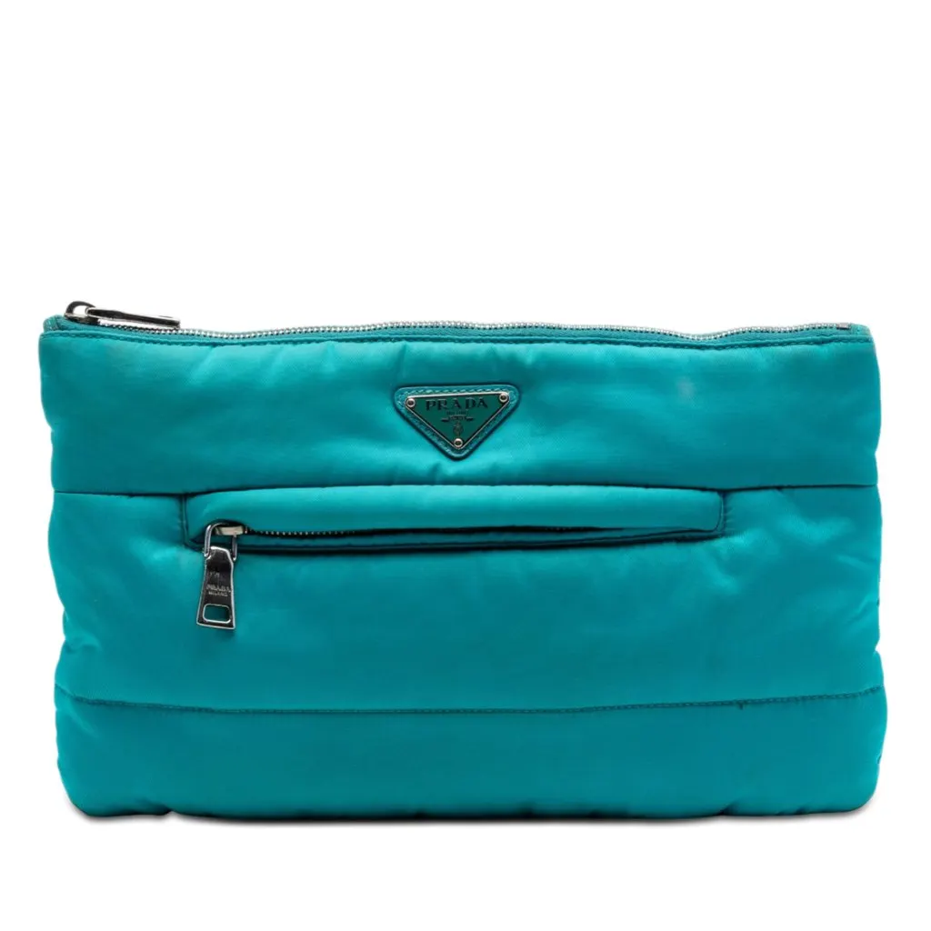Prada Tessuto Bomber Clutch Blue Very good - Front View