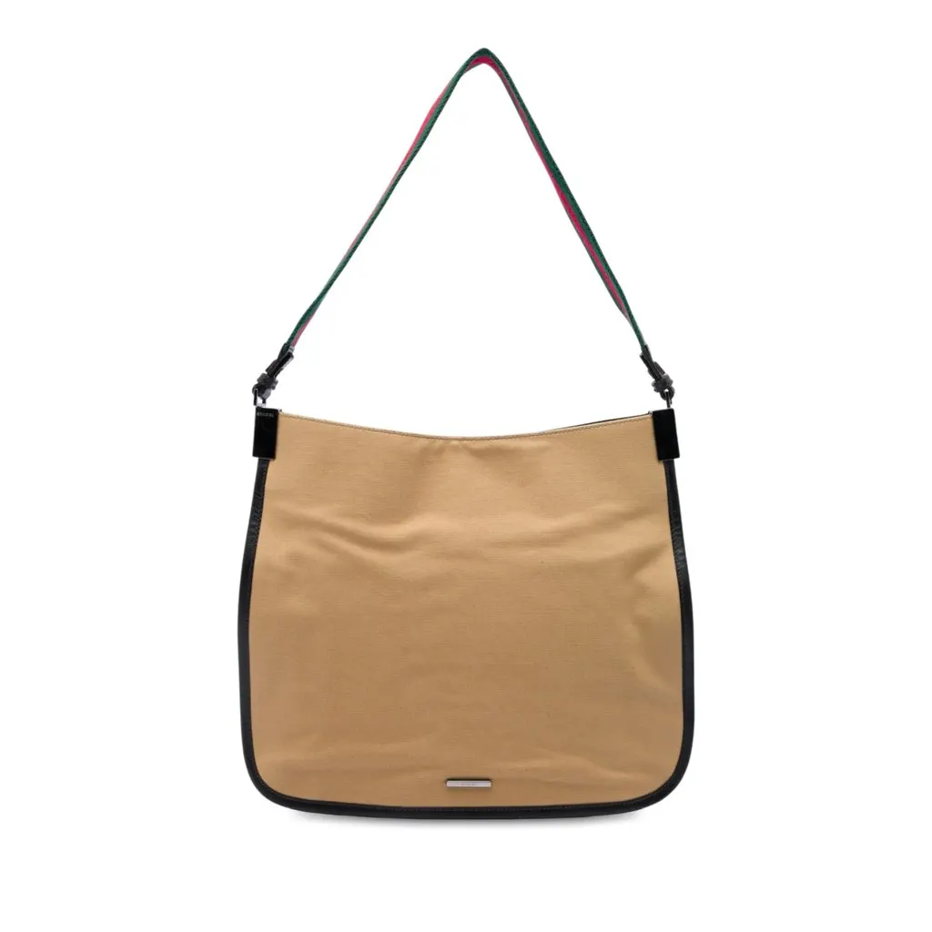 Gucci Canvas Web Shoulder Bag Beige Canvas Very good - Front View