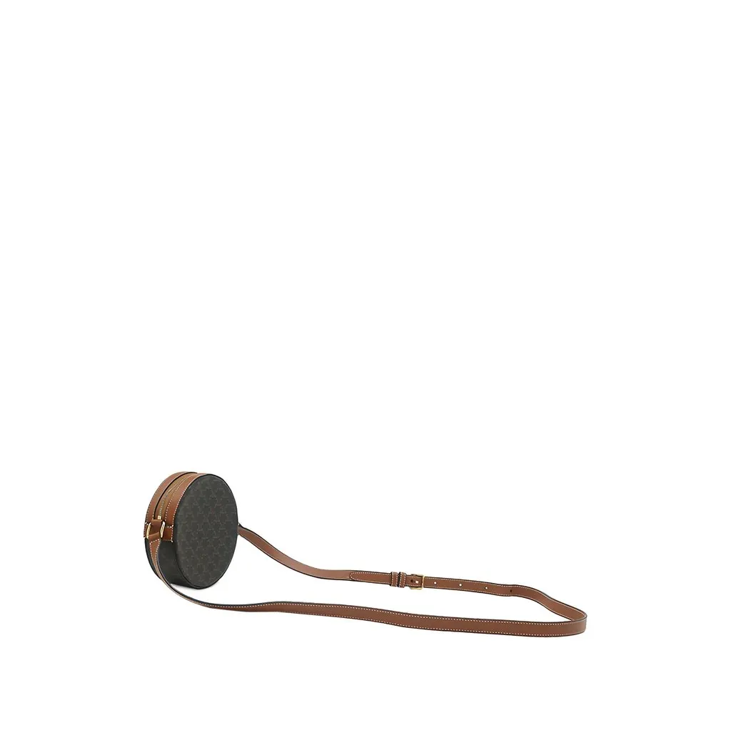 Celine Triomphe Coated Canvas Embroidered Round Purse on Strap Brown Very good - Back View
