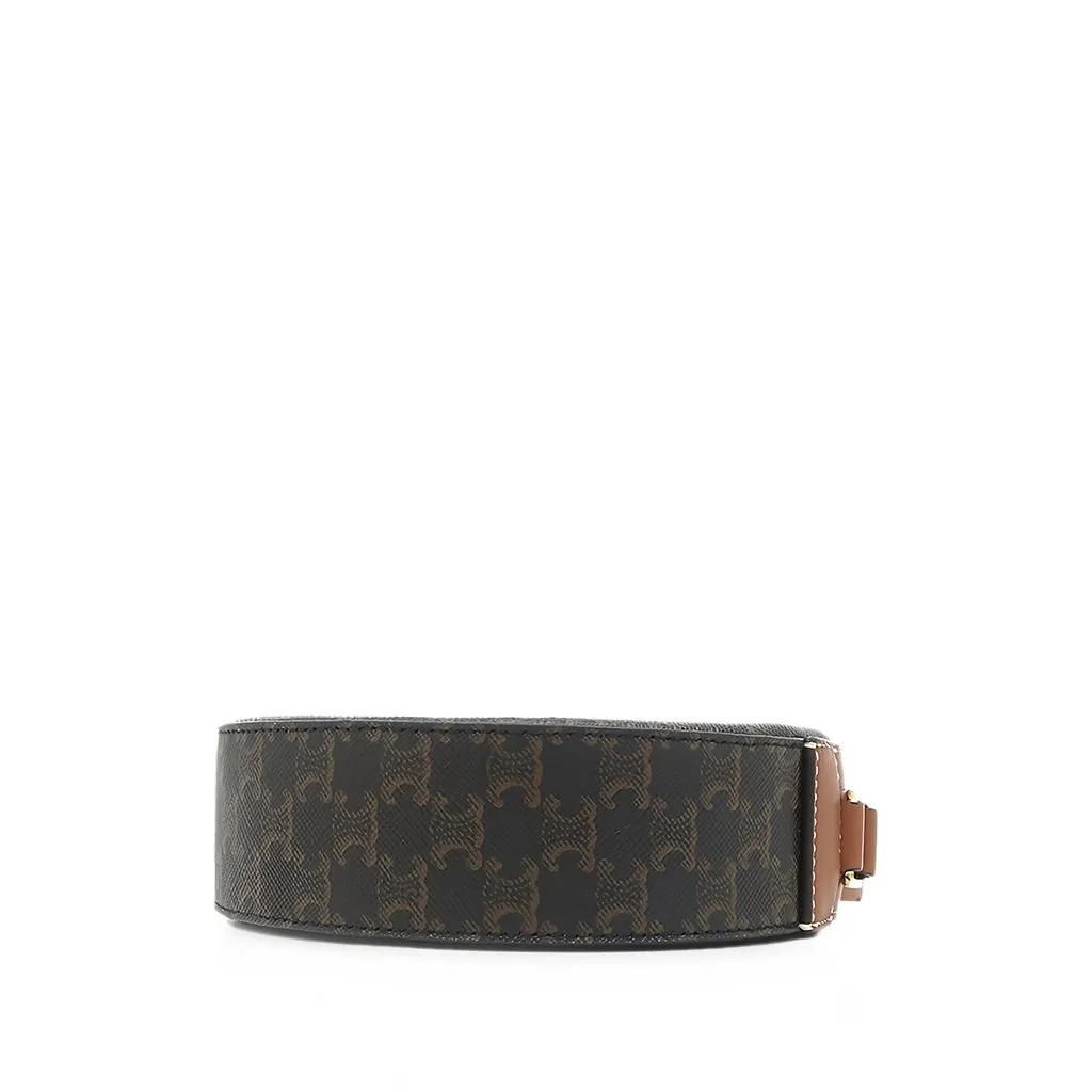 Celine Triomphe Coated Canvas Embroidered Round Purse on Strap Brown Very good - Inside View