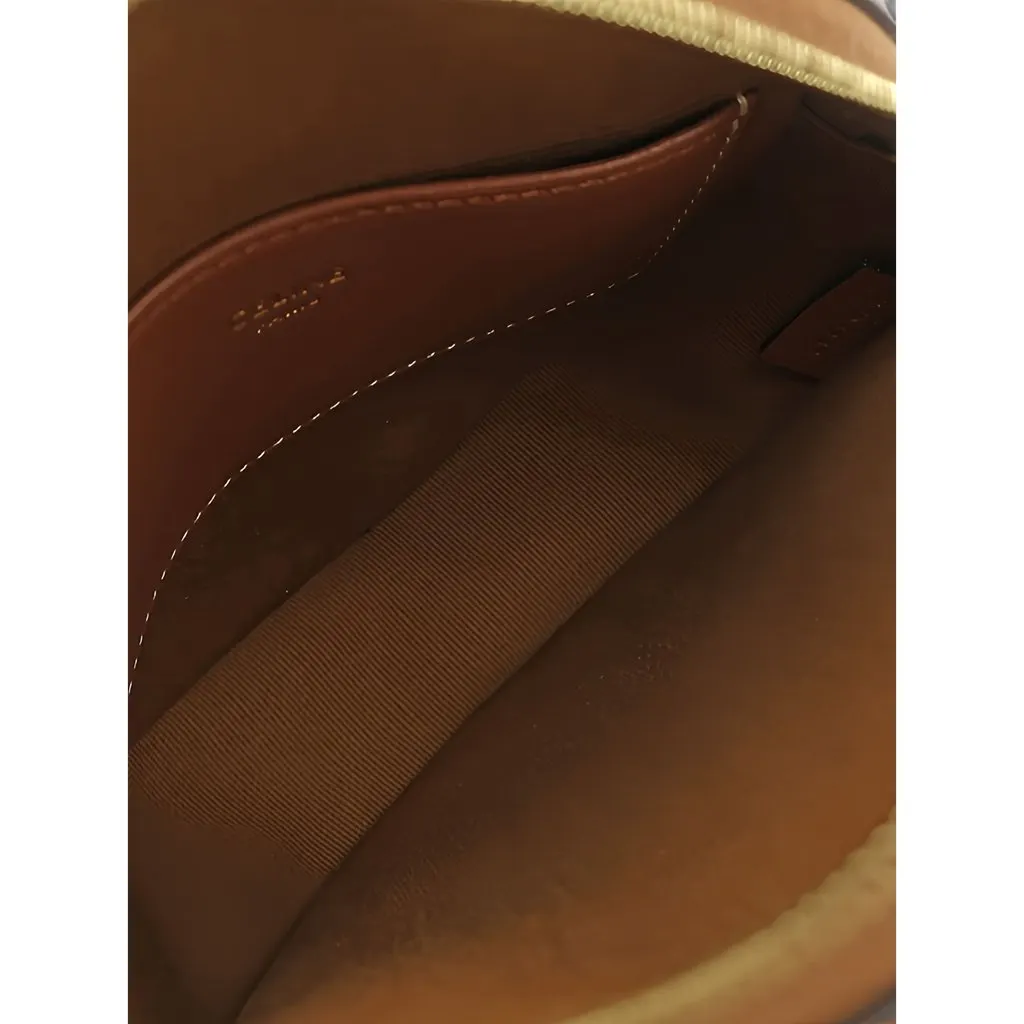 Celine Triomphe Coated Canvas Embroidered Round Purse on Strap Brown Very good - Model View