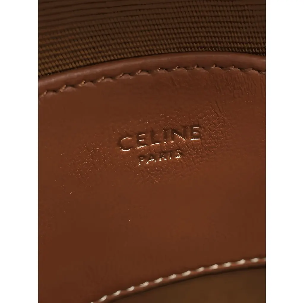 Celine Triomphe Coated Canvas Embroidered Round Purse on Strap Brown Very good - Box View