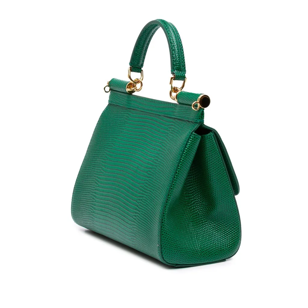 Dolce & Gabbana Small Iguana Embossed Calfskin Miss Sicily Satchel Green Leather Good - Back View