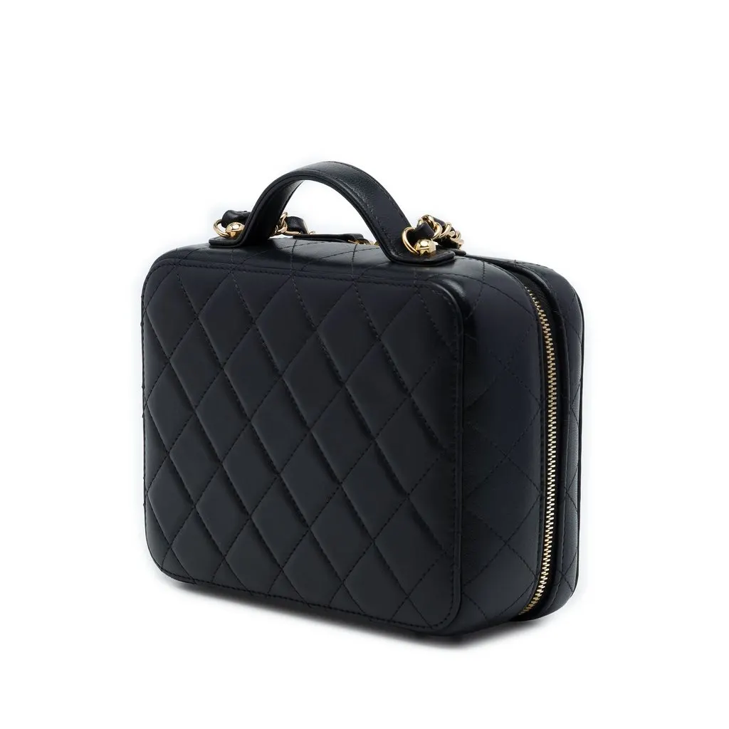 Chanel Medium Lambskin Golden Plate Vanity Case Gold Leather Very good - Back View