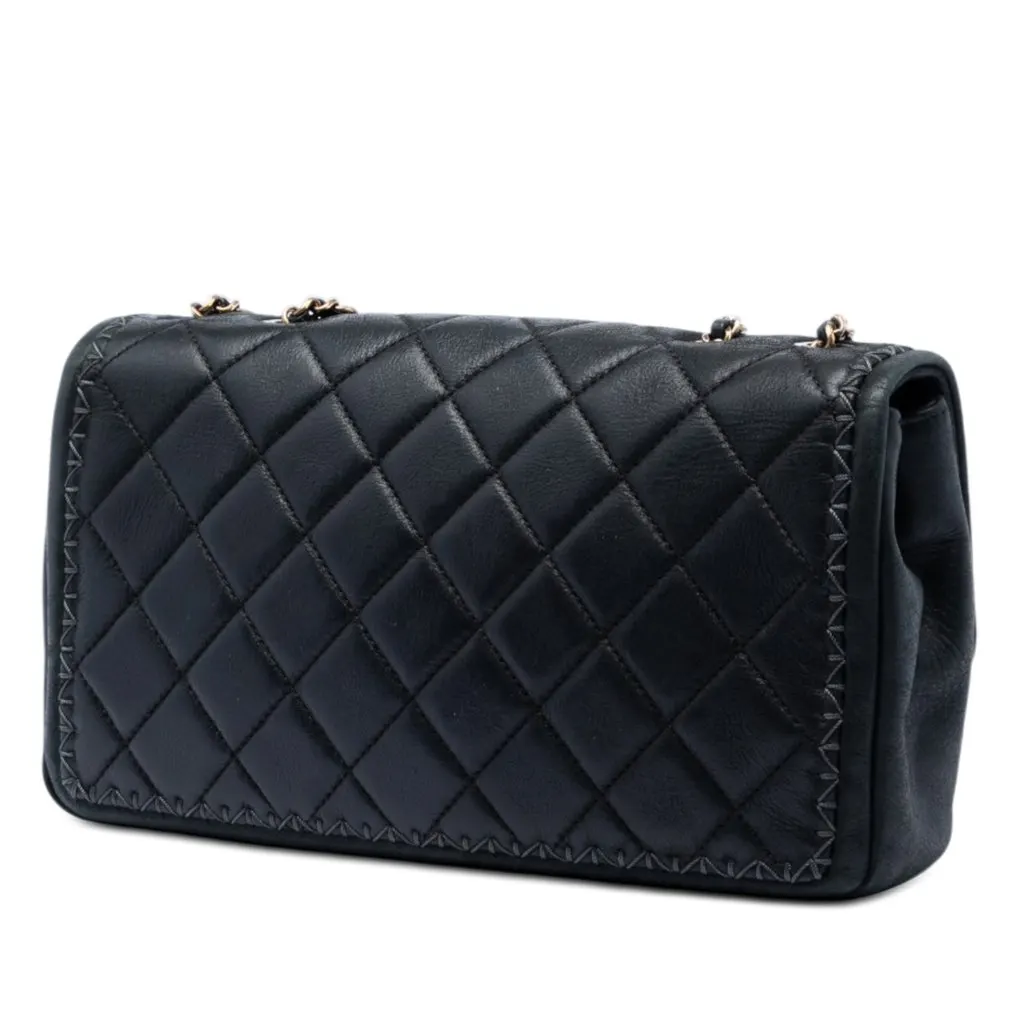 Chanel CC Quilted Iridescent Calfskin Whipstitch Single Flap Black Leather Very good - Back View