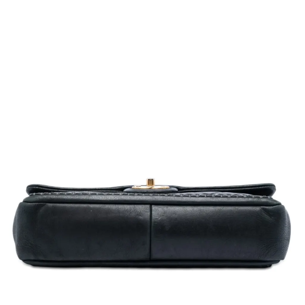 Chanel CC Quilted Iridescent Calfskin Whipstitch Single Flap Black Leather Very good - Inside View