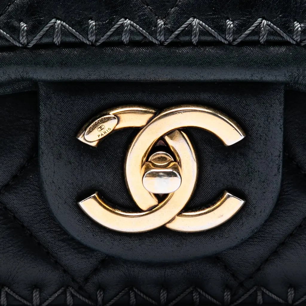Chanel CC Quilted Iridescent Calfskin Whipstitch Single Flap Black Leather Very good - Box View