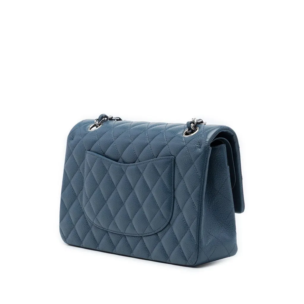 Chanel Medium Classic Caviar Double Flap Blue Leather Very good - Back View
