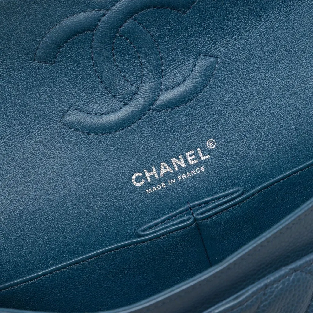 Chanel Medium Classic Caviar Double Flap Blue Leather Very good - Box View