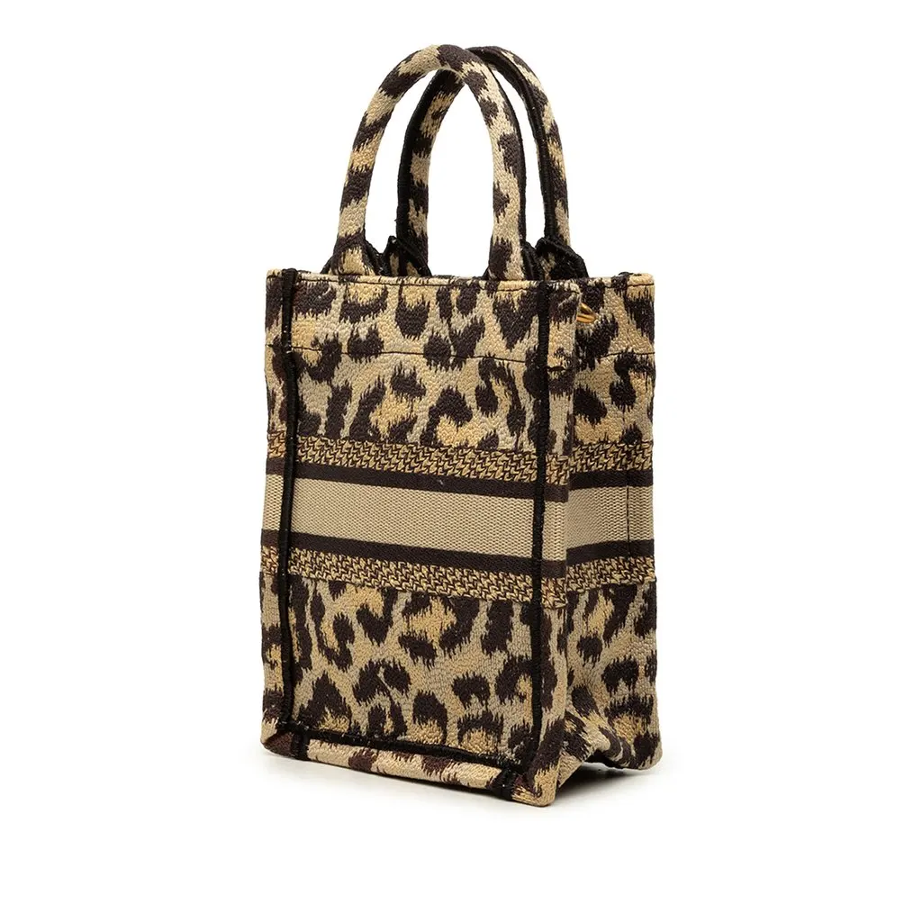 Dior Mizza Mini Embroidered Canvas Leopard Vertical Book Tote Beige Canvas Very good - Back View