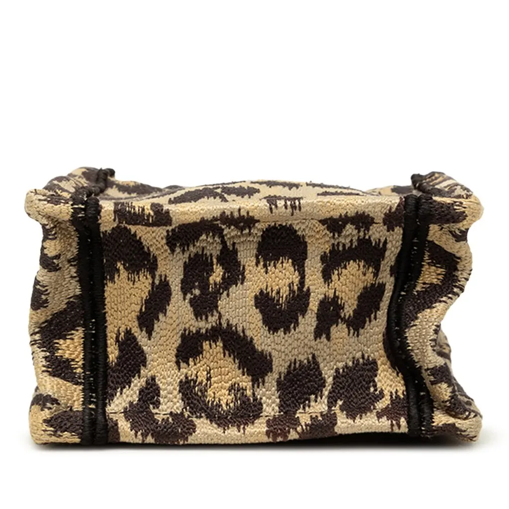 Dior Mizza Mini Embroidered Canvas Leopard Vertical Book Tote Beige Canvas Very good - Inside View