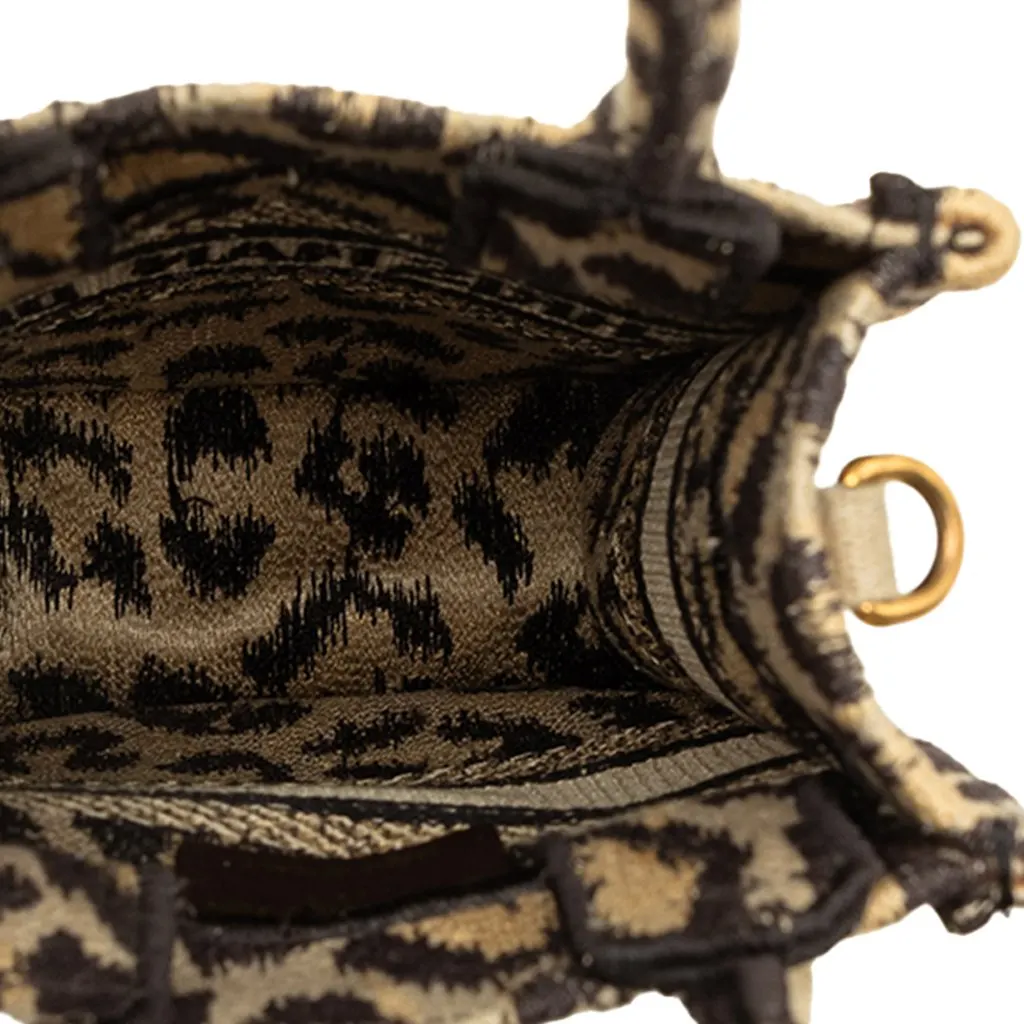 Dior Mizza Mini Embroidered Canvas Leopard Vertical Book Tote Beige Canvas Very good - Model View