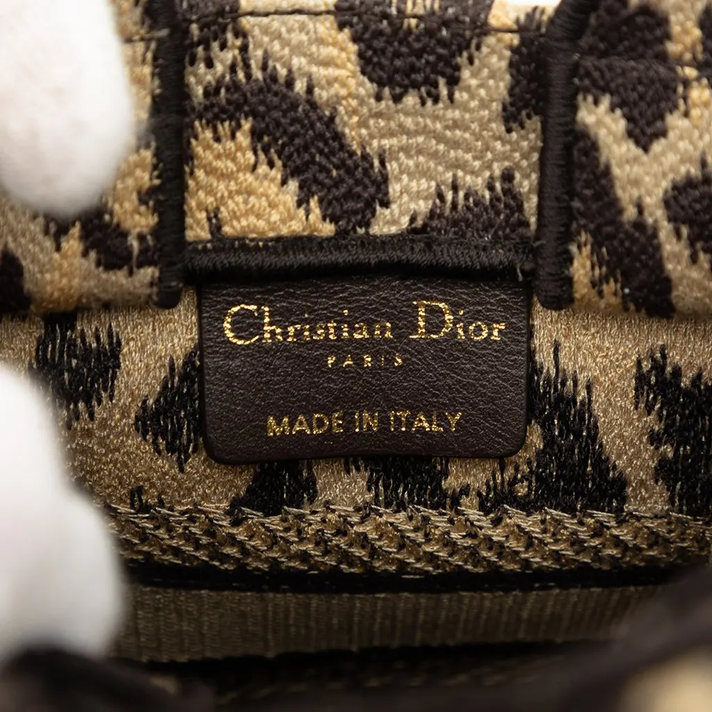 Dior Mizza Mini Embroidered Canvas Leopard Vertical Book Tote Beige Canvas Very good - Box View