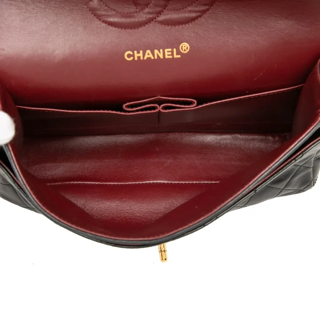 Chanel Medium Classic Lambskin Double Flap Black Leather Good - Model View