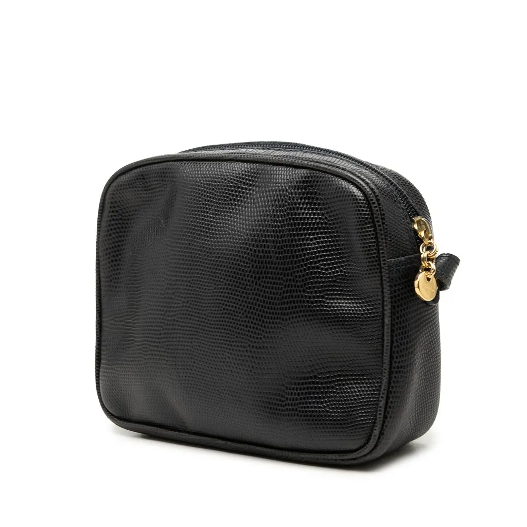 Salvatore Ferragamo Lizard Embossed Leather Vara Crossbody Black Leather Good - Back View