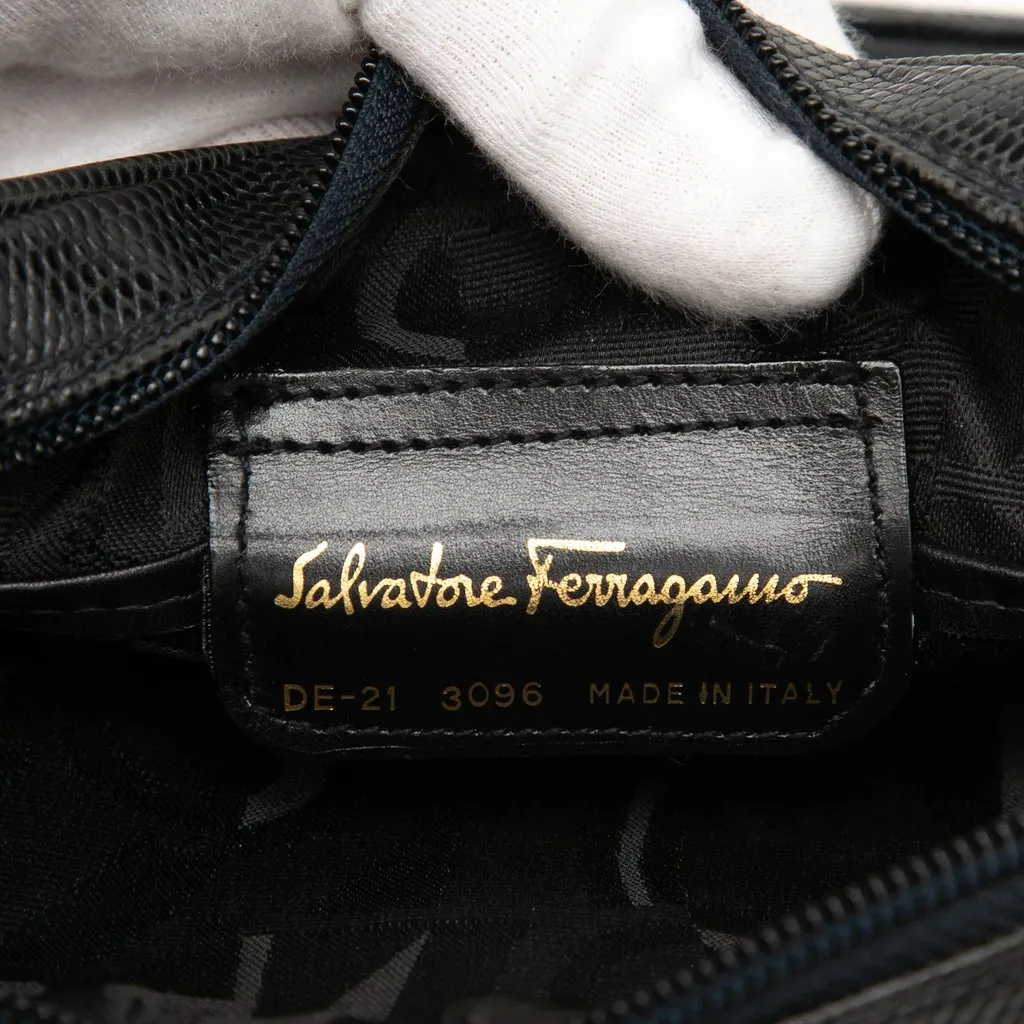Salvatore Ferragamo Lizard Embossed Leather Vara Crossbody Black Leather Good - Box View