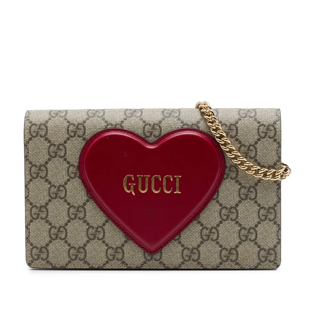 Gucci GG Supreme Heart Embellished Wallet on Chain Beige Very good - Front View
