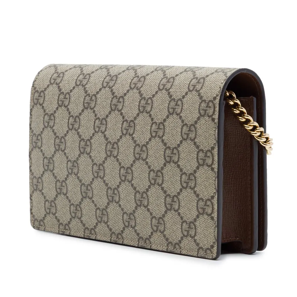 Gucci GG Supreme Heart Embellished Wallet on Chain Beige Very good - Back View
