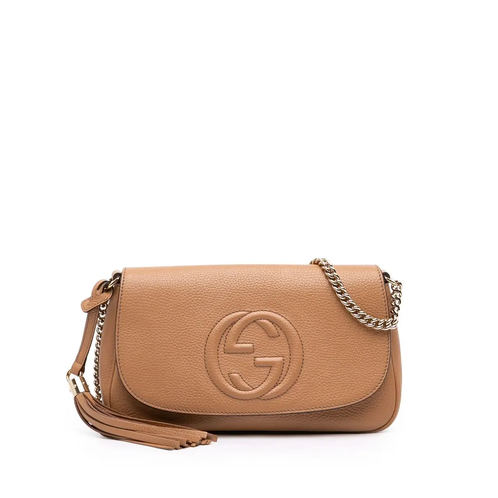 Gucci Medium Calfskin Soho Chain Flap Crossbody Brown Leather Very good - Front View