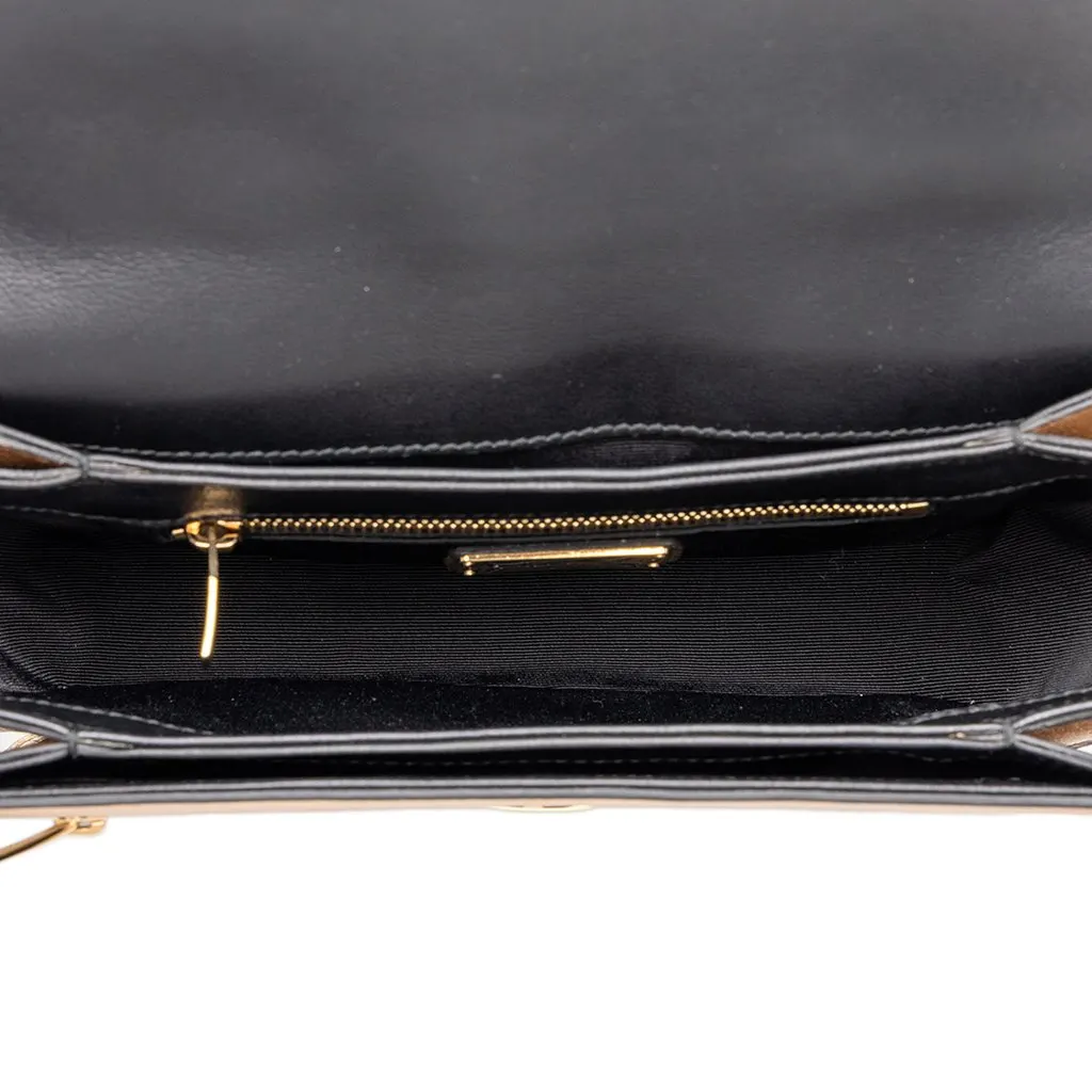 Salvatore Ferragamo Metallic Calfskin Gancini Seila Top Handle Bag Gold Leather Very good - Model View
