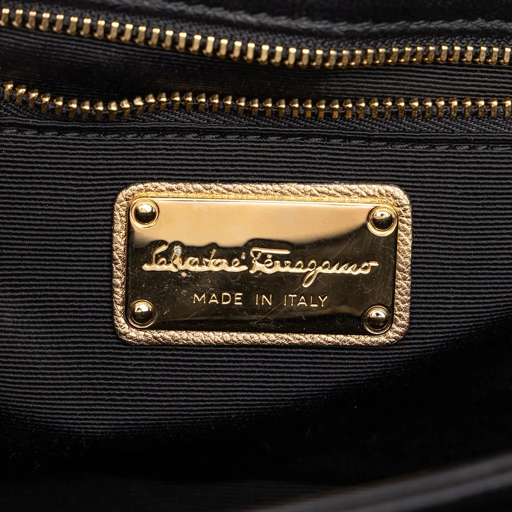 Salvatore Ferragamo Metallic Calfskin Gancini Seila Top Handle Bag Gold Leather Very good - Box View