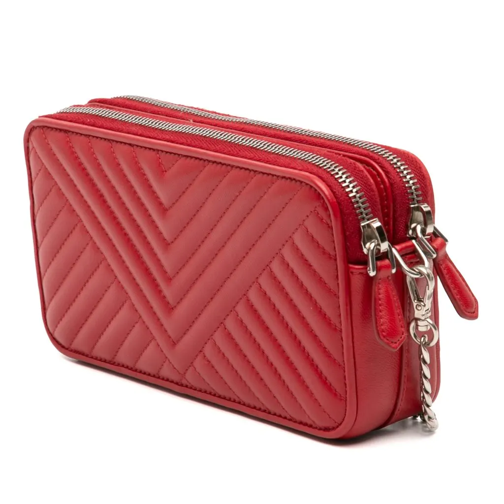 Prada Mini Soft Calf Impunture Diagramme Double Zip Bag Red Leather Very good - Back View