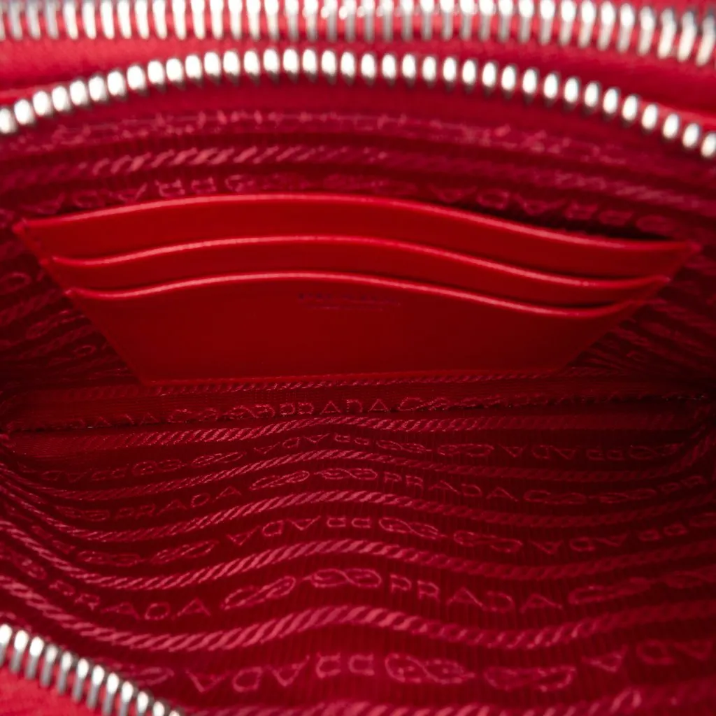 Prada Mini Soft Calf Impunture Diagramme Double Zip Bag Red Leather Very good - Model View