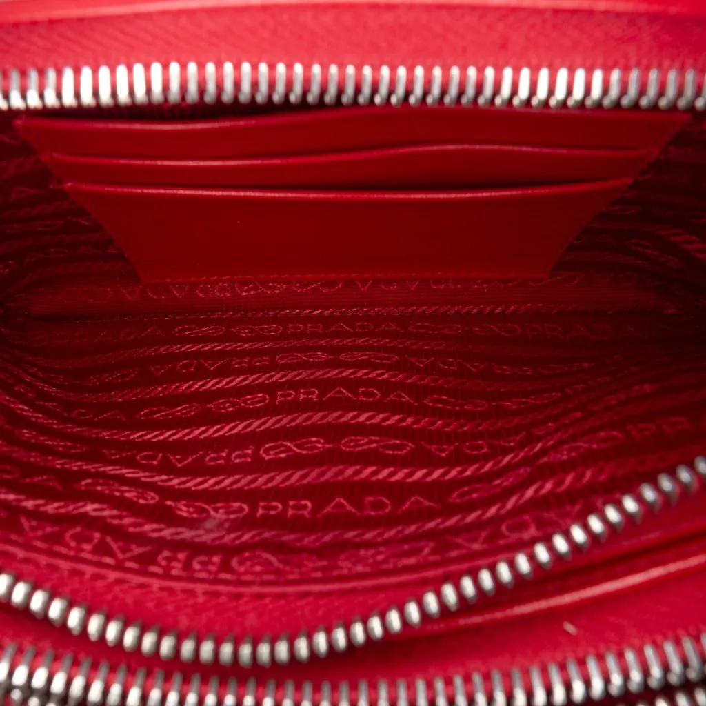 Prada Mini Soft Calf Impunture Diagramme Double Zip Bag Red Leather Very good - Box View