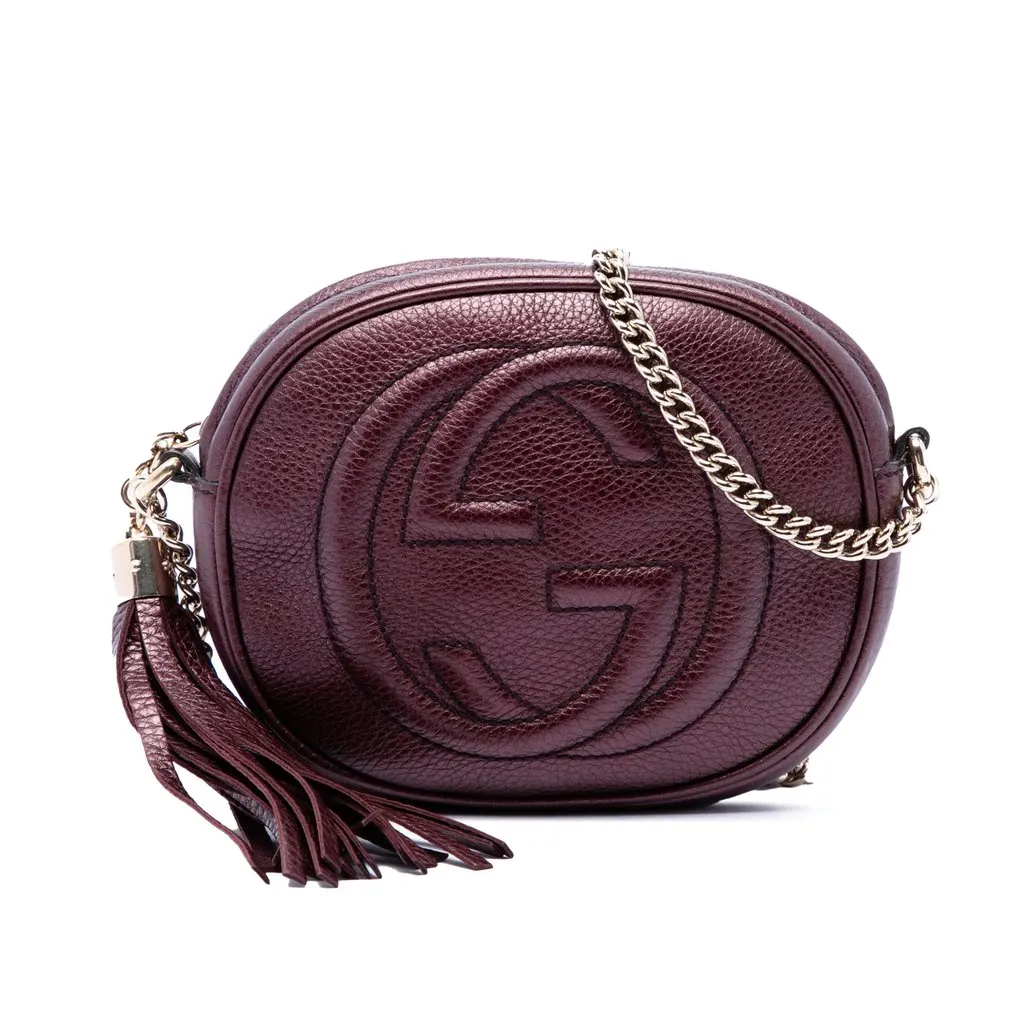 Gucci Mini Metallic Pebbled Calfskin Soho Chain Crossbody Purple Leather Very good - Front View