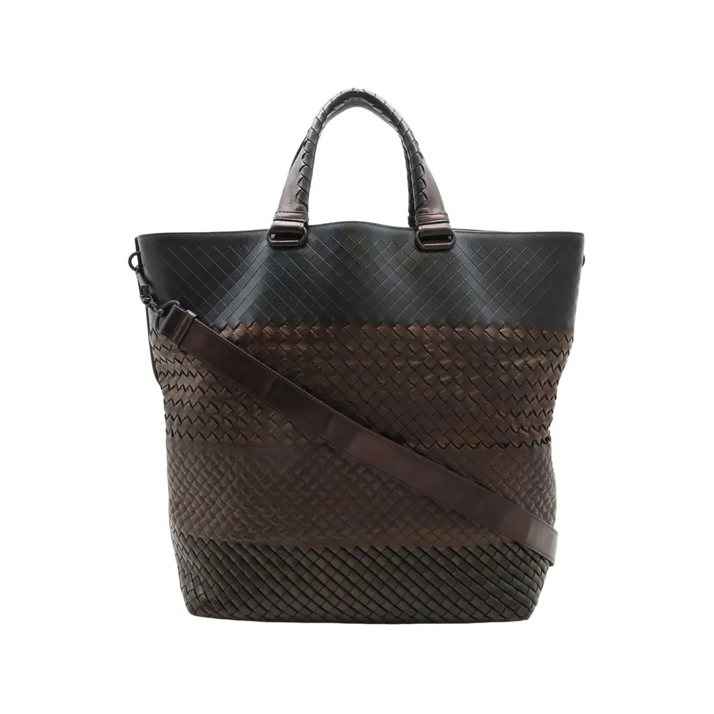 Bottega Veneta Bicolor Nappa Intrecciato Imperatore Convertible Tote Brown Leather Very good - Front View