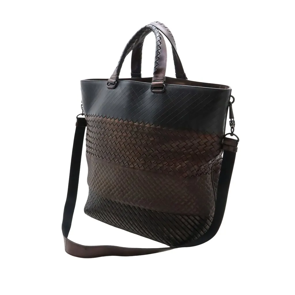 Bottega Veneta Bicolor Nappa Intrecciato Imperatore Convertible Tote Brown Leather Very good - Back View