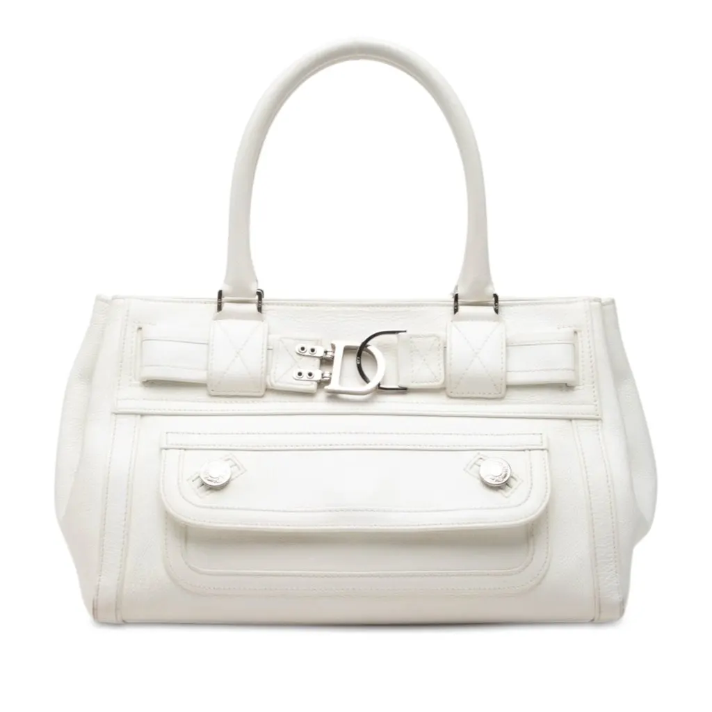 Dior Calfskin Flight Handbag White Leather Good - Front View