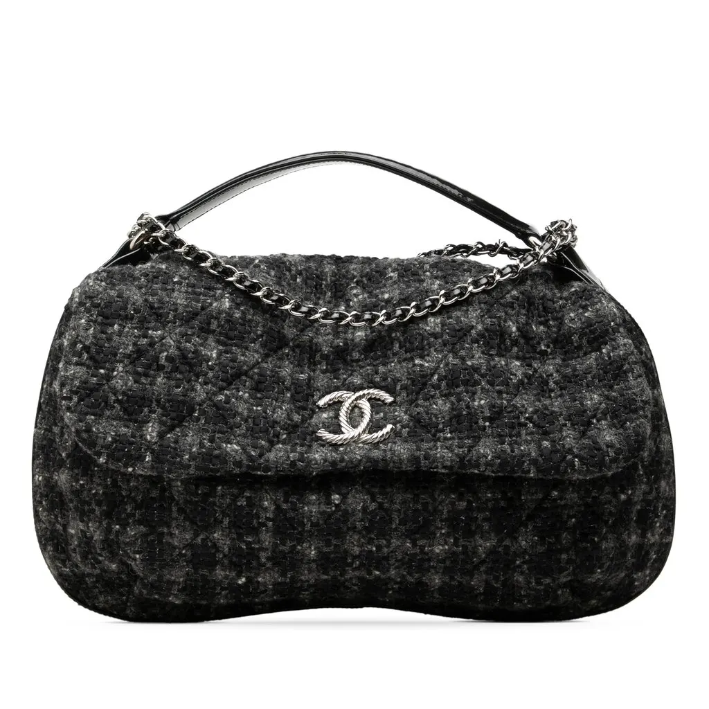 Chanel CC Tweed Top Handle Flap Black Tweed Very good - Front View