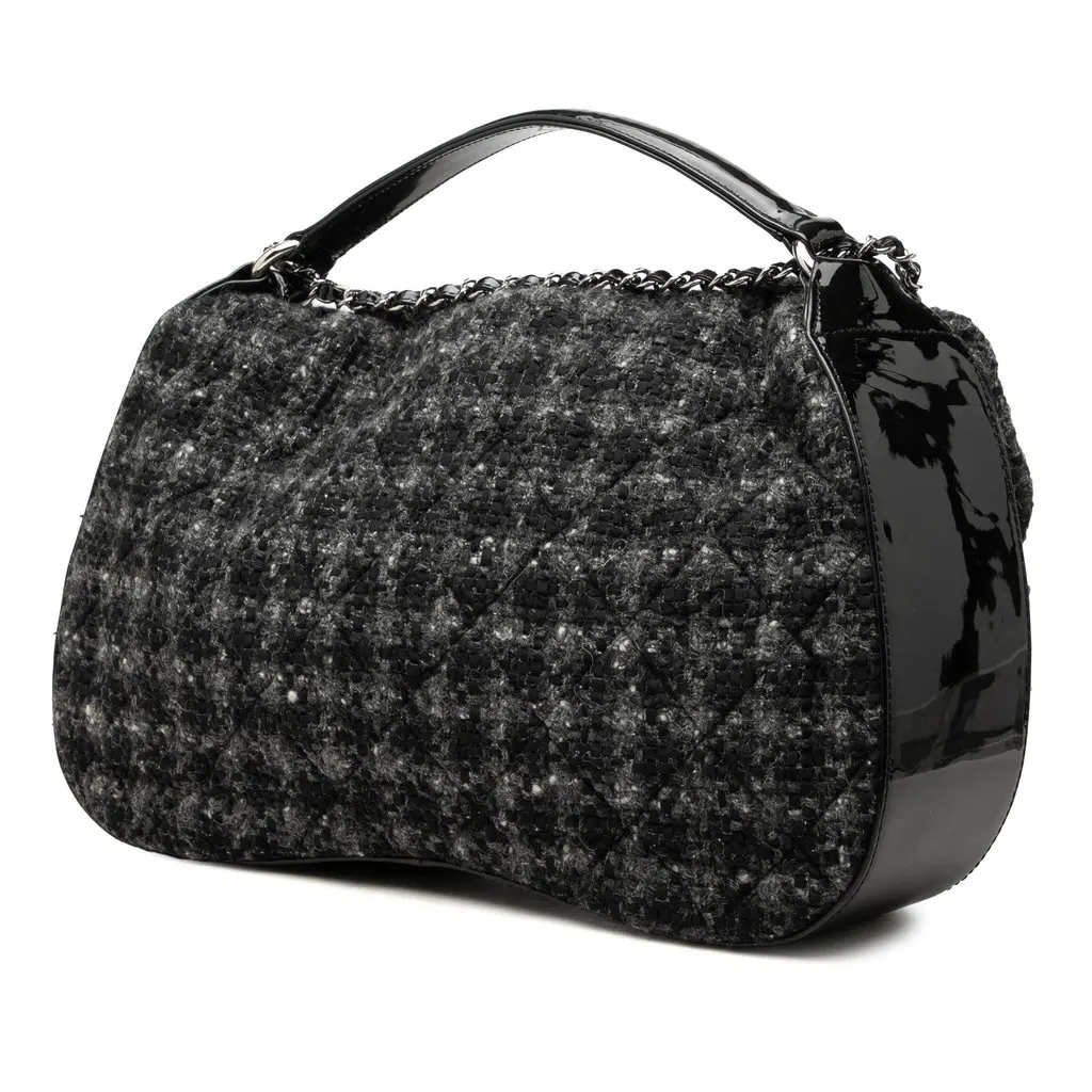 Chanel CC Tweed Top Handle Flap Black Tweed Very good - Back View