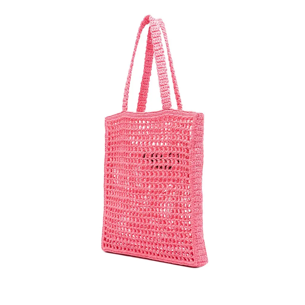 Prada Raffia Effect Crochet Logo Embroidered Tote Pink Never worn - Back View