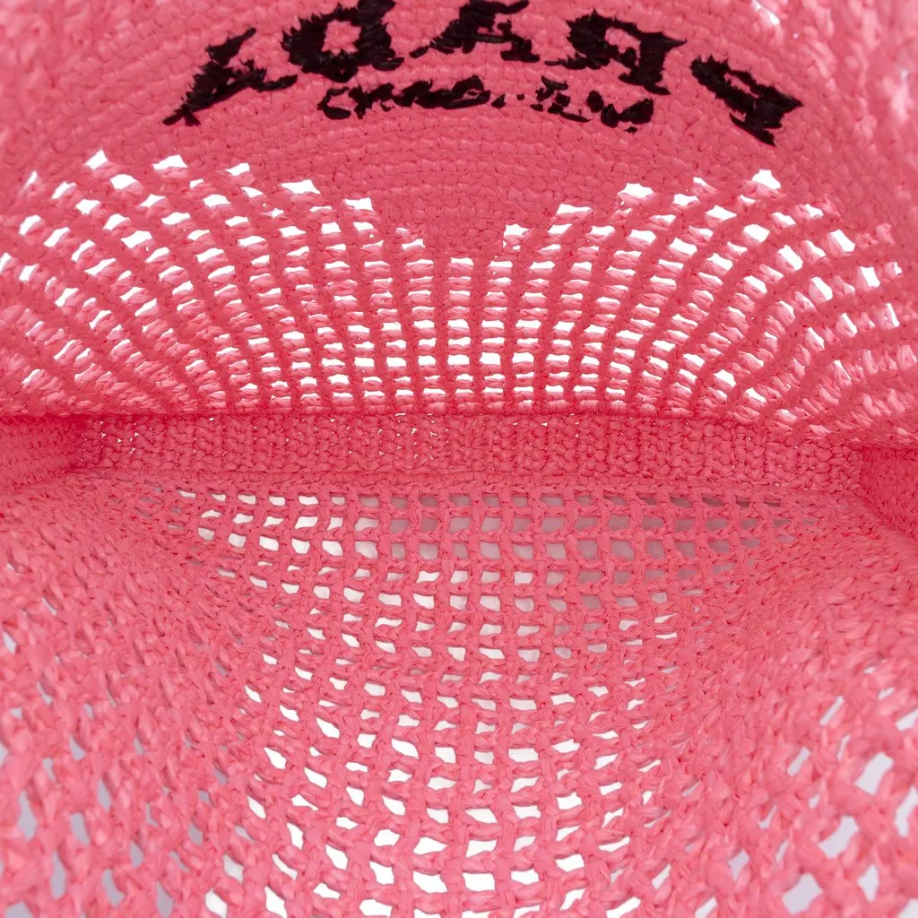 Prada Raffia Effect Crochet Logo Embroidered Tote Pink Never worn - Model View