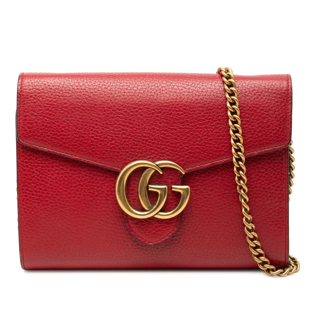 Gucci GG Marmont Calfskin Wallet on Chain Red Leather Very good - Front View