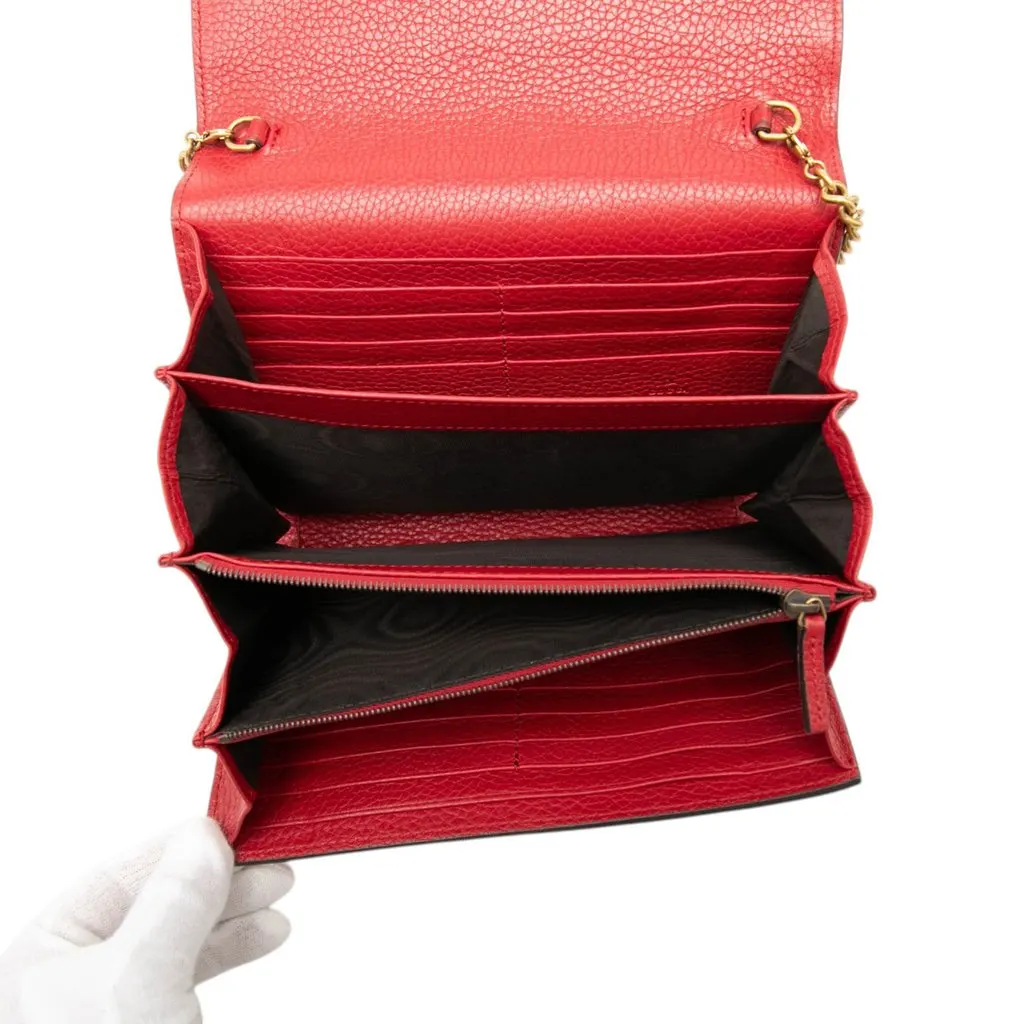 Gucci GG Marmont Calfskin Wallet on Chain Red Leather Very good - Model View
